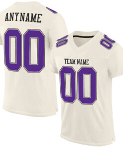 Custom Cream Purple-Black Mesh Authentic Football Jersey