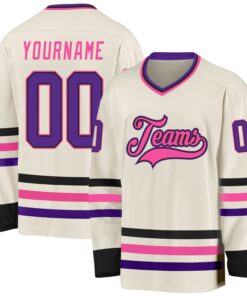 Custom Cream Purple Black-Pink Hockey Jersey