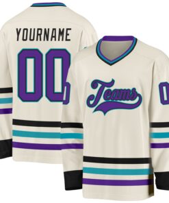 Custom Cream Purple Black-Teal Hockey Jersey