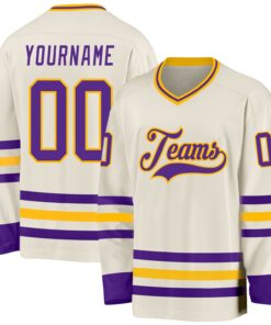 Custom Cream Purple-Gold Hockey Jersey