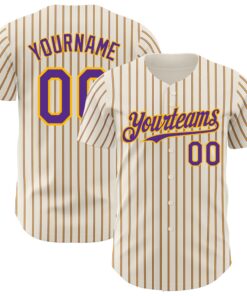 Custom Cream (Purple Gold Pinstripe) Purple-Gold Authentic Baseball Jersey