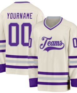 Custom Cream Purple-Gray Hockey Jersey