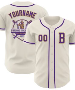 Custom Cream Purple-Old Gold Authentic Baseball Jersey