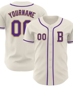 Custom Cream Purple-Old Gold Authentic Baseball Jersey