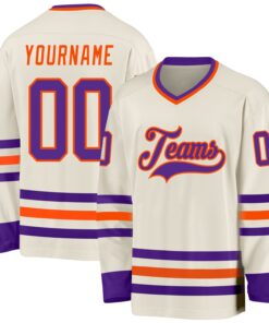 Custom Cream Purple-Orange Hockey Jersey