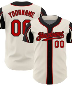 Custom Cream Red-Black 3 Colors Arm Shapes Authentic Baseball Jersey