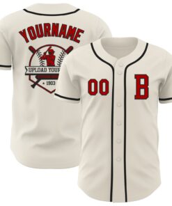 Custom Cream Red-Black Authentic Baseball Jersey