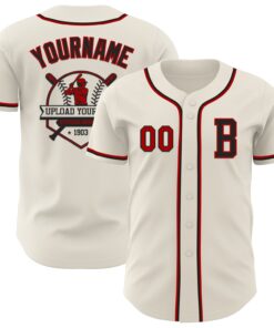Custom Cream Red-Black Authentic Baseball Jersey