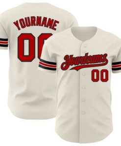 Custom Cream Red-Black Authentic Baseball Jersey