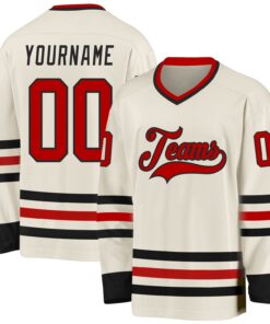 Custom Cream Red-Black Hockey Jersey