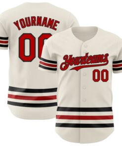 Custom Cream Red-Black Line Authentic Baseball Jersey