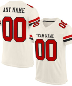 Custom Cream Red-Black Mesh Authentic Football Jersey