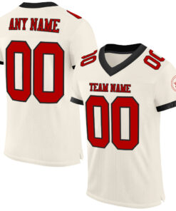 Custom Cream Red-Black Mesh Authentic Football Jersey