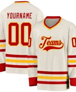Custom Cream Red-Gold Hockey Jersey