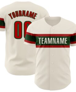 Custom Cream Red-Green Authentic Baseball Jersey