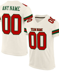 Custom Cream Red-Green Mesh Authentic Football Jersey