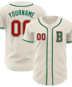 Custom Cream Red-Kelly Green Authentic Baseball Jersey