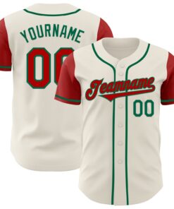 Custom Cream Red-Kelly Green Authentic Two Tone Baseball Jersey