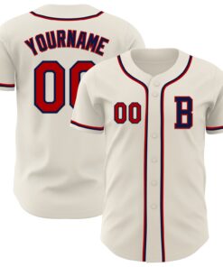 Custom Cream Red-Navy Authentic Baseball Jersey