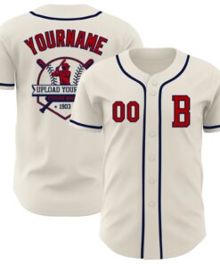 Custom Cream Red-Navy Authentic Baseball Jersey