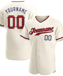 Custom Cream Red-Navy Authentic Baseball Jersey
