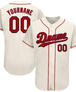 Custom Cream Red-Navy Authentic Baseball Jersey