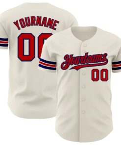 Custom Cream Red-Navy Authentic Baseball Jersey