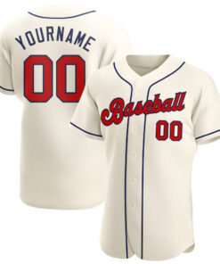 Custom Cream Red-Navy Authentic Baseball Jersey