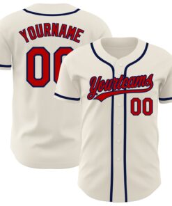 Custom Cream Red-Navy Authentic Baseball Jersey
