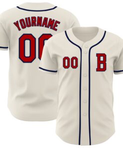 Custom Cream Red-Navy Authentic Baseball Jersey