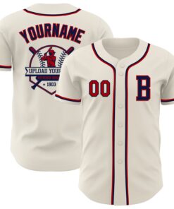 Custom Cream Red-Navy Authentic Baseball Jersey