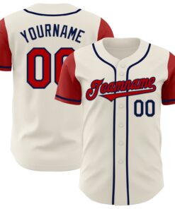 Custom Cream Red-Navy Authentic Two Tone Baseball Jersey