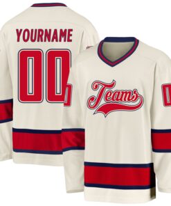 Custom Cream Red-Navy Hockey Jersey