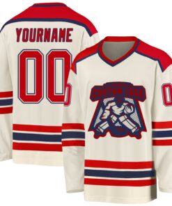 Custom Cream Red-Navy Hockey Jersey