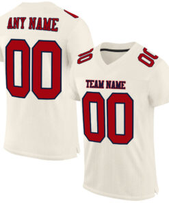 Custom Cream Red-Navy Mesh Authentic Football Jersey