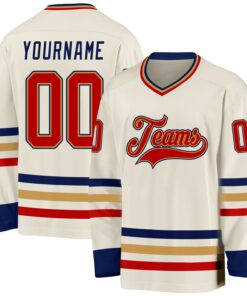 Custom Cream Red Old Gold-Navy Hockey Jersey