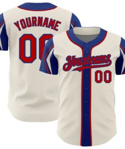 Custom Cream Red-Royal 3 Colors Arm Shapes Authentic Baseball Jersey