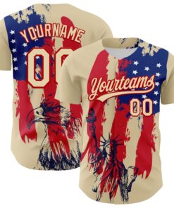Custom Cream Red-Royal 3D Pattern Design American Spirit American Eagle And Stars Authentic Baseball Jersey