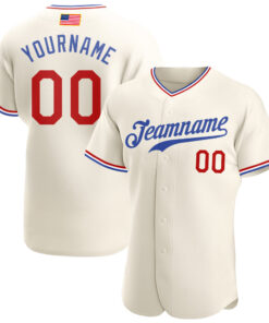 Custom Cream Red-Royal Authentic American Flag Fashion Baseball Jersey