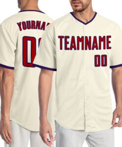 Custom Cream Red-Royal Authentic Baseball Jersey