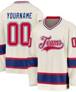 Custom Cream Red-Royal Hockey Jersey