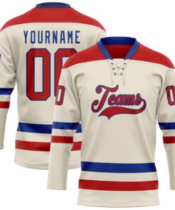 Custom Cream Red-Royal Hockey Lace Neck Jersey