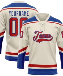 Custom Cream Red-Royal Hockey Lace Neck Jersey