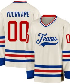 Custom Cream Red Royal-White Hockey Jersey
