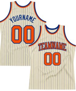 Custom Cream Royal Pinstripe Orange Authentic Basketball Jersey