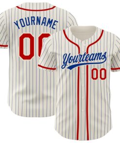 Custom Cream Royal Pinstripe Red Authentic Baseball Jersey