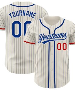 Custom Cream Royal Pinstripe Red Authentic Baseball Jersey