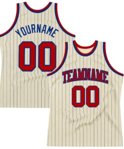 Custom Cream Royal Pinstripe Red Authentic Basketball Jersey