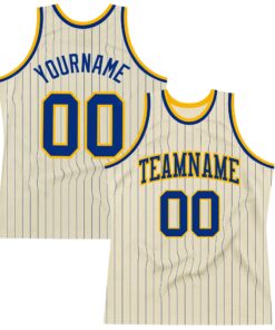 Custom Cream Royal Pinstripe Royal-Gold Authentic Basketball Jersey
