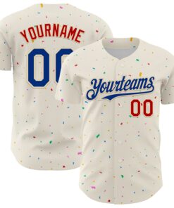 Custom Cream Royal-Red 3D Pattern Design Confetti Authentic Baseball Jersey